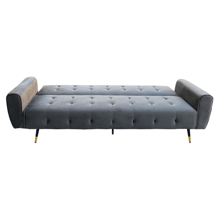 Ava 3-Seater Tufted Velvet Sofa Bed - Dark Grey-Furniture > Sofas > Sofas & Sofa Beds-Nomica Living