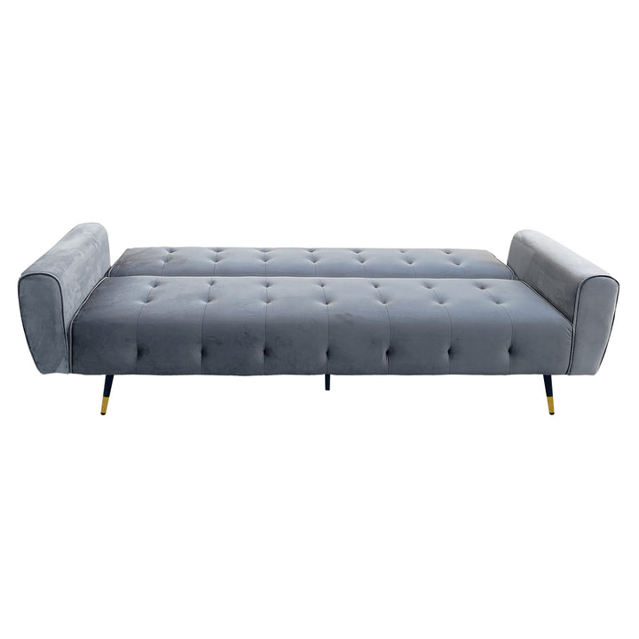 Ava 3-Seater Tufted Velvet Sofa Bed - Light Grey-Furniture > Sofas > Sofas & Sofa Beds-Nomica Living