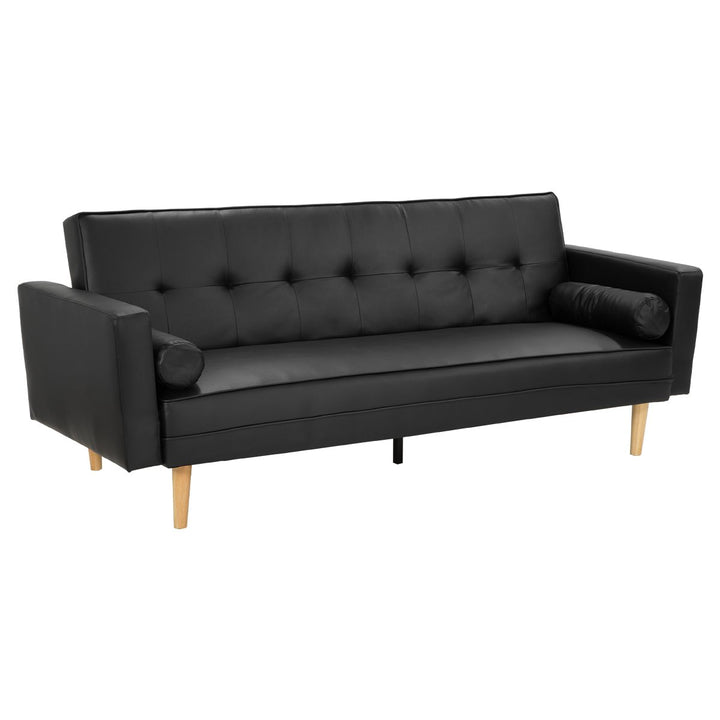 Madison 3-Seater Faux Leather Sofa Bed Lounge Couch - Black-Furniture > Sofas > Sofas & Sofa Beds-Nomica Living