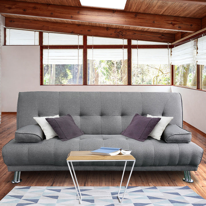 Manhattan 3-Seater Sofa Bed Lounge Couch Futon Linen Suite - Light Grey-Furniture > Sofas > Sofas & Sofa Beds-Nomica Living