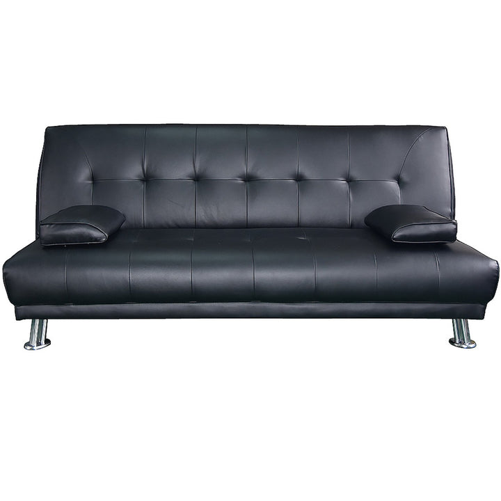 Manhattan 3-Seater Sofa Bed Faux Leather Lounge Couch Futon Furniture Suite - Black-Furniture > Sofas > Sofas & Sofa Beds-Nomica Living