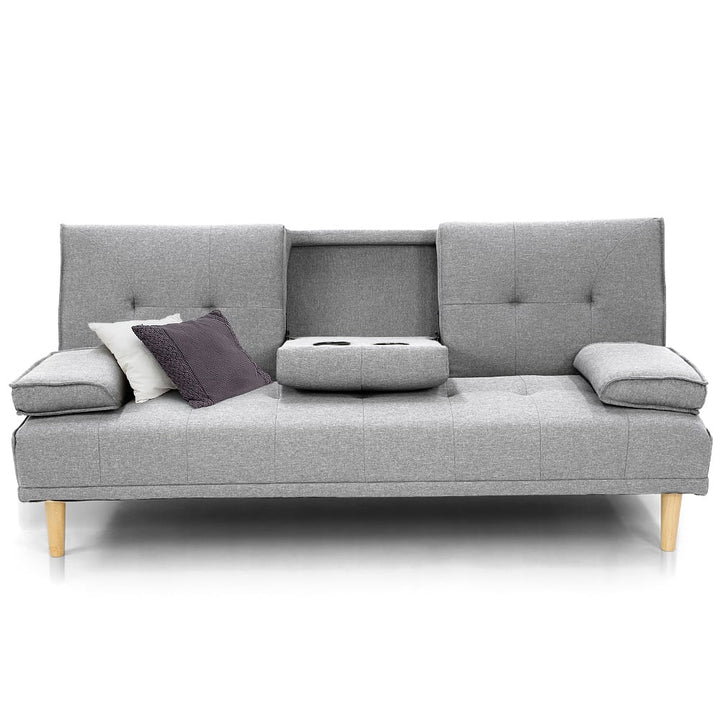 Rochester 3-Seater Linen Fabric Sofa Bed Lounge Couch Futon - Light Grey-Furniture > Sofas > Sofas & Sofa Beds-Nomica Living