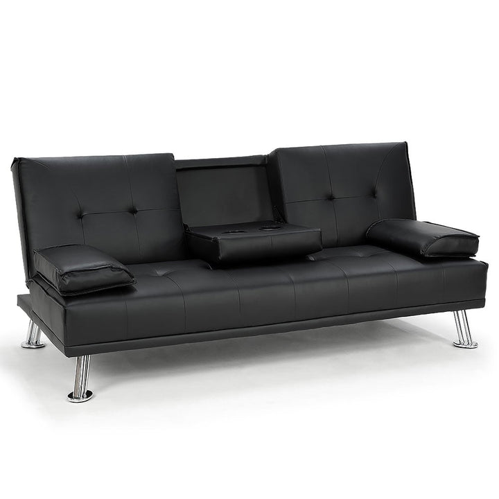 Rochester 3-Seater Faux Leather Sofa Bed Lounge Couch Futon - Black-Furniture > Sofas > Sofas & Sofa Beds-Nomica Living