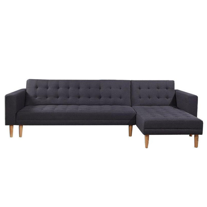 Linen Corner Sofa Bed with Chaise - Dark Grey-Furniture > Sofas > Sofas & Sofa Beds-Nomica Living