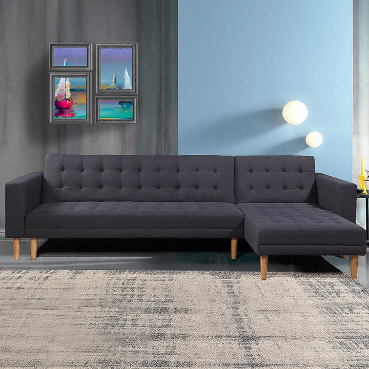 Linen Corner Sofa Bed with Chaise - Dark Grey-Furniture > Sofas > Sofas & Sofa Beds-Nomica Living