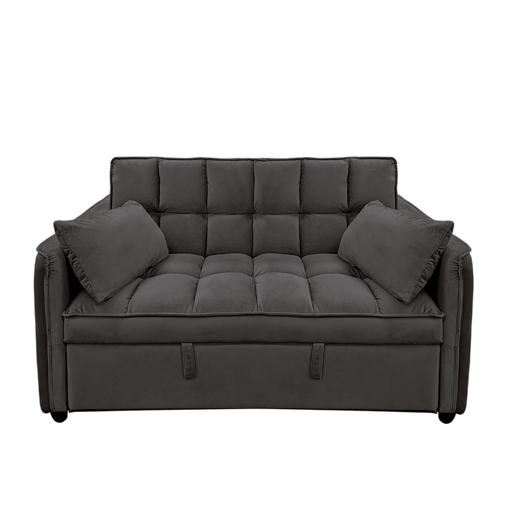 Quincy 2-Seater Velvet Sofa Bed with Wooden Frame and Tufted Design - Dark Grey-Furniture > Sofas > Sofas & Sofa Beds-Nomica Living