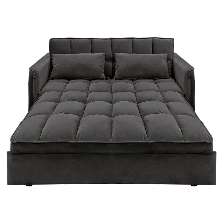 Quincy 2-Seater Velvet Sofa Bed with Wooden Frame and Tufted Design - Dark Grey-Furniture > Sofas > Sofas & Sofa Beds-Nomica Living