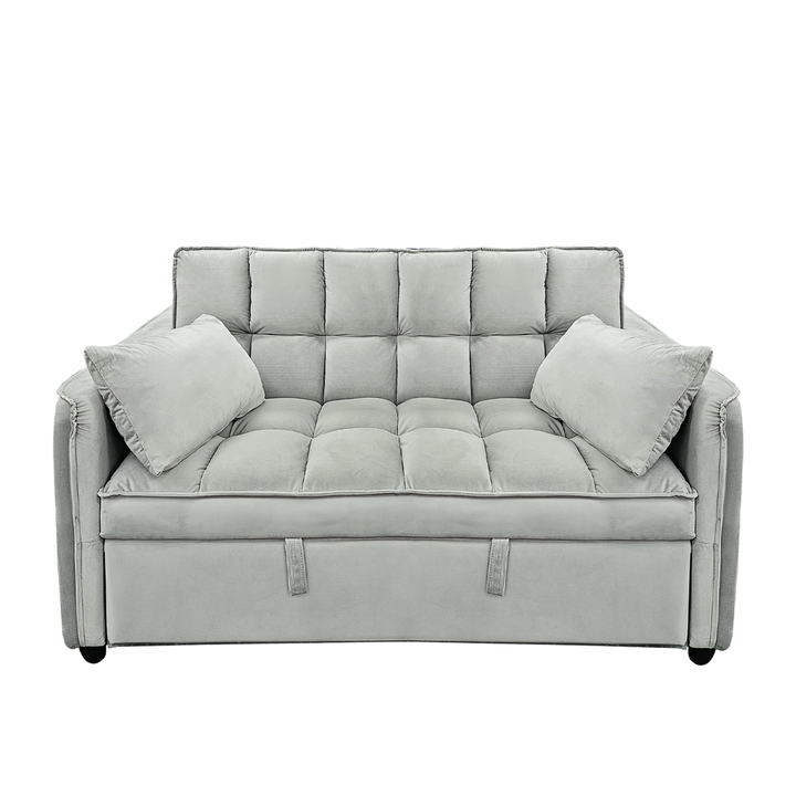 Quincy 2-Seater Velvet Sofa Bed with Wooden Frame and Tufted Design - Light Grey-Furniture > Sofas > Sofas & Sofa Beds-Nomica Living