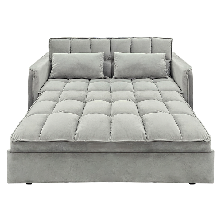 Quincy 2-Seater Velvet Sofa Bed with Wooden Frame and Tufted Design - Light Grey-Furniture > Sofas > Sofas & Sofa Beds-Nomica Living