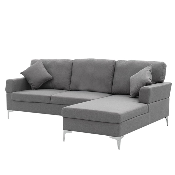 3-Seater L-Shaped Linen Sofa Lounge with Left Side Chaise - Dark Grey-Furniture > Sofas > Sofas & Sofa Beds-Nomica Living