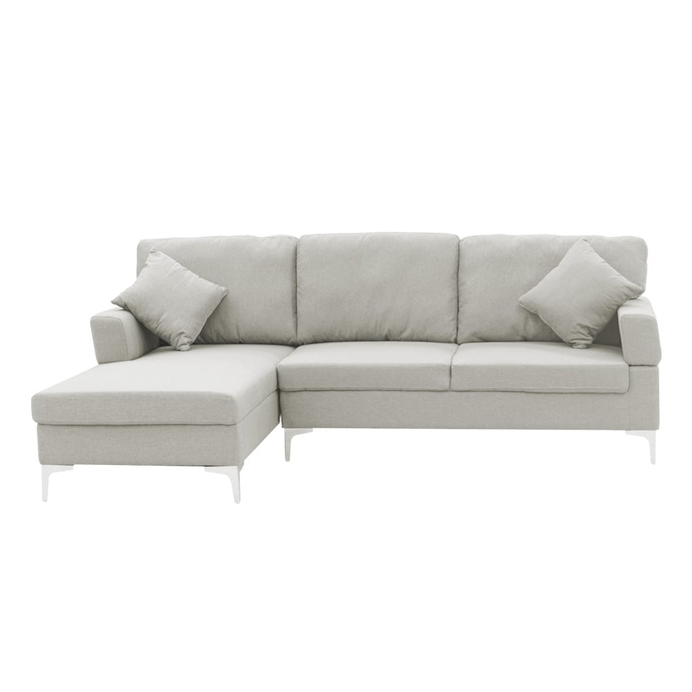 L-Shape Linen Corner Sofa Couch with Right Chaise - Light Grey-Furniture > Sofas > Sofas & Sofa Beds-Nomica Living