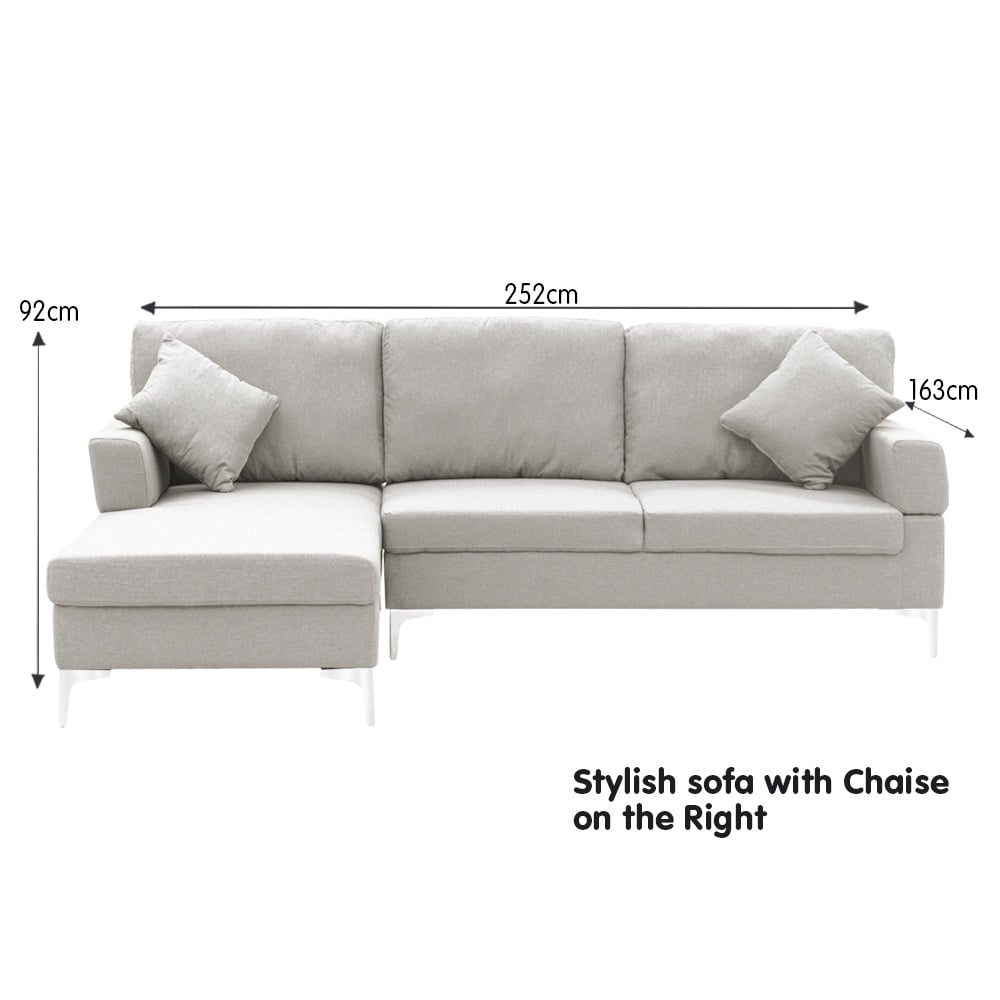 L-Shape Linen Corner Sofa Couch with Right Chaise - Light Grey-Furniture > Sofas > Sofas & Sofa Beds-Nomica Living