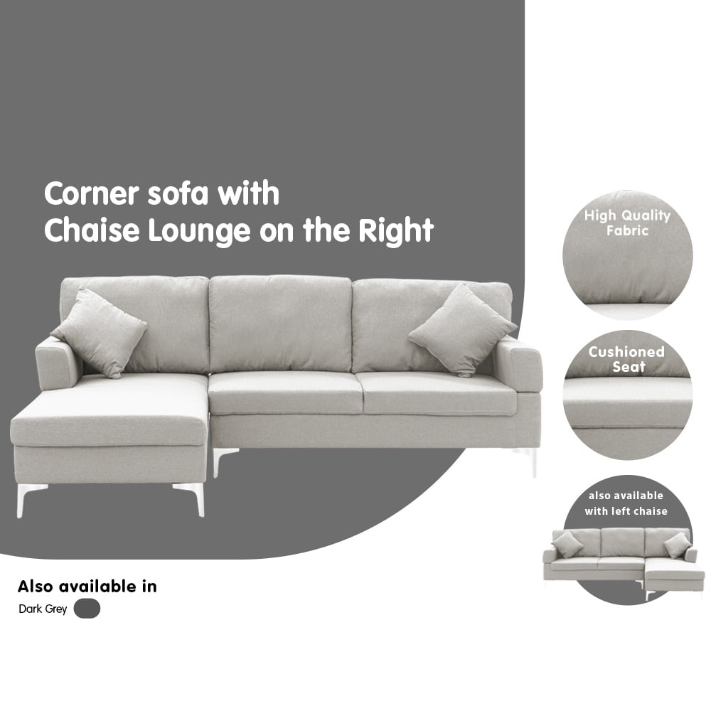 L-Shape Linen Corner Sofa Couch with Right Chaise - Light Grey-Furniture > Sofas > Sofas & Sofa Beds-Nomica Living