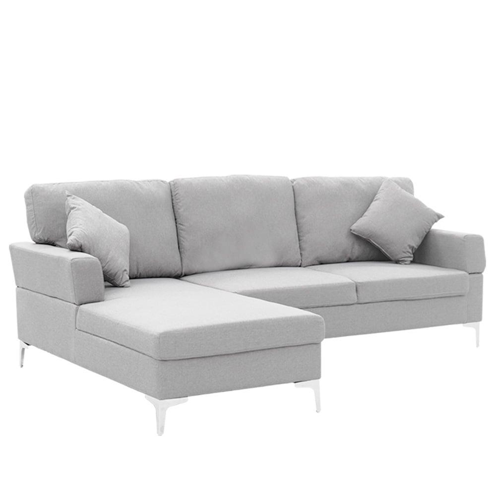 L-Shape Linen Corner Sofa Couch with Right Chaise - Light Grey-Furniture > Sofas > Sofas & Sofa Beds-Nomica Living