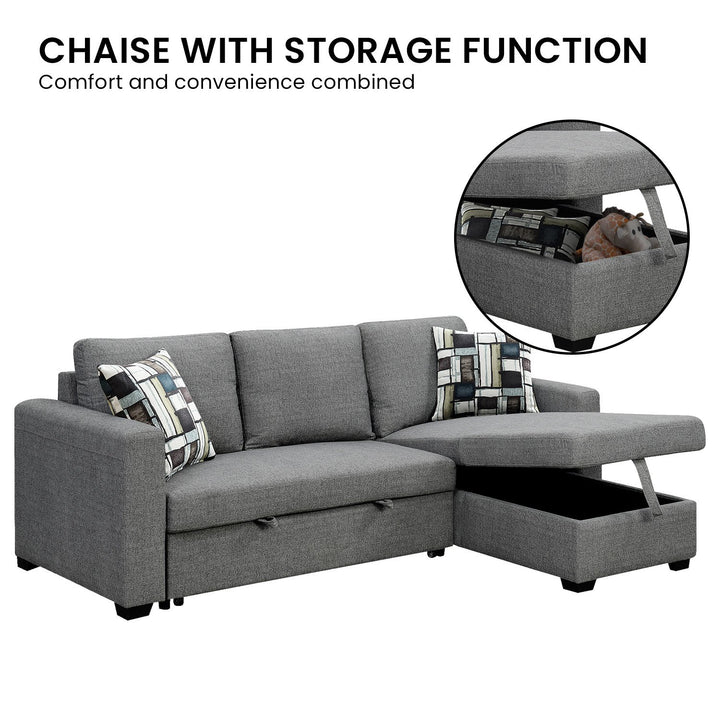 Fontana Pullout Sofa Bed with Storage Chaise Lounge - Grey-Furniture > Sofas > Sofas & Sofa Beds-Nomica Living