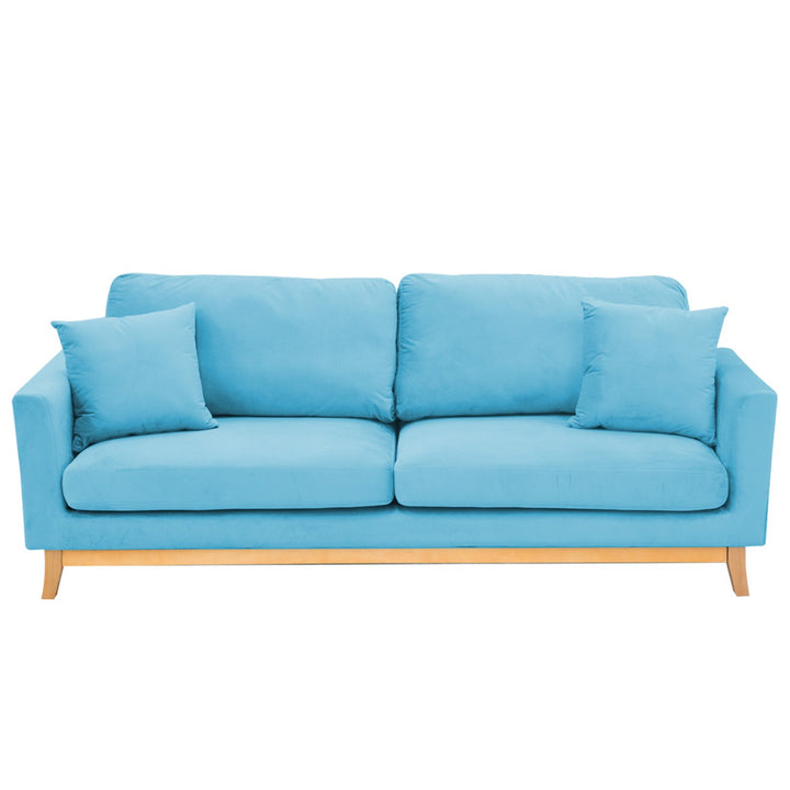 3-Seater Faux Velvet Wooden Sofa Bed Couch Furniture - Light Blue-Furniture > Sofas > Sofas & Sofa Beds-Nomica Living