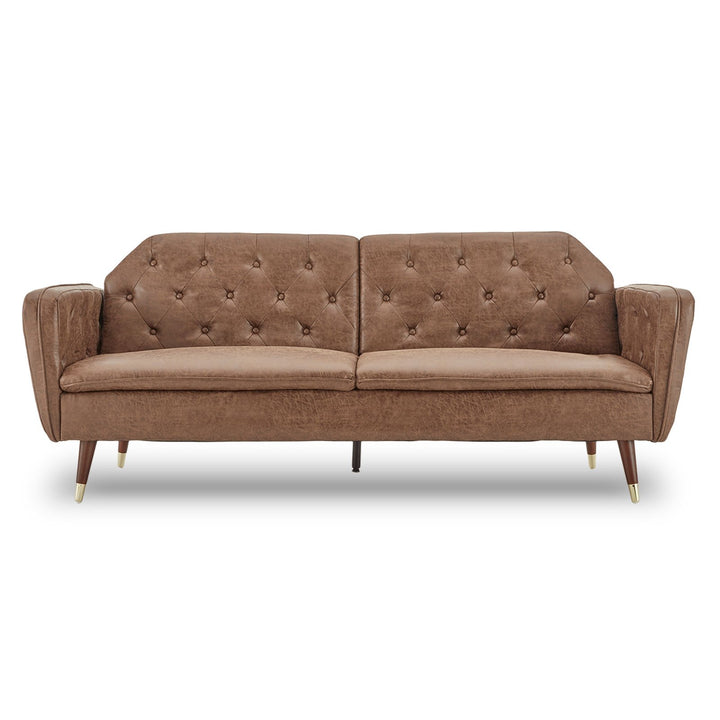 Faux 3-Seater Velvet Tufted Sofa Bed - Stylish Design - Brown-Furniture > Sofas > Sofas & Sofa Beds-Nomica Living