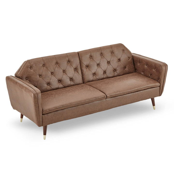 Faux 3-Seater Velvet Tufted Sofa Bed - Stylish Design - Brown-Furniture > Sofas > Sofas & Sofa Beds-Nomica Living