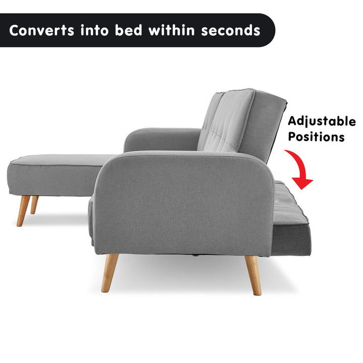 3-Seater Corner Sofa Bed with Chaise Lounge - Light Grey-Furniture > Sofas > Sofas & Sofa Beds-Nomica Living