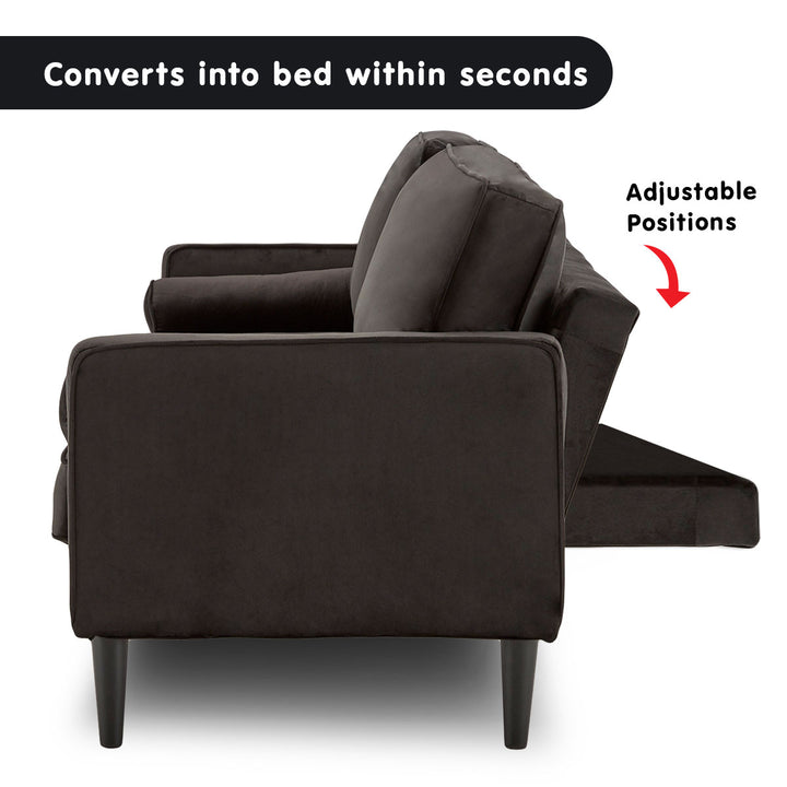 Faux 3-Seater Velvet Sofa Bed Couch Furniture Lounge Suite - Black-Furniture > Sofas > Sofas & Sofa Beds-Nomica Living