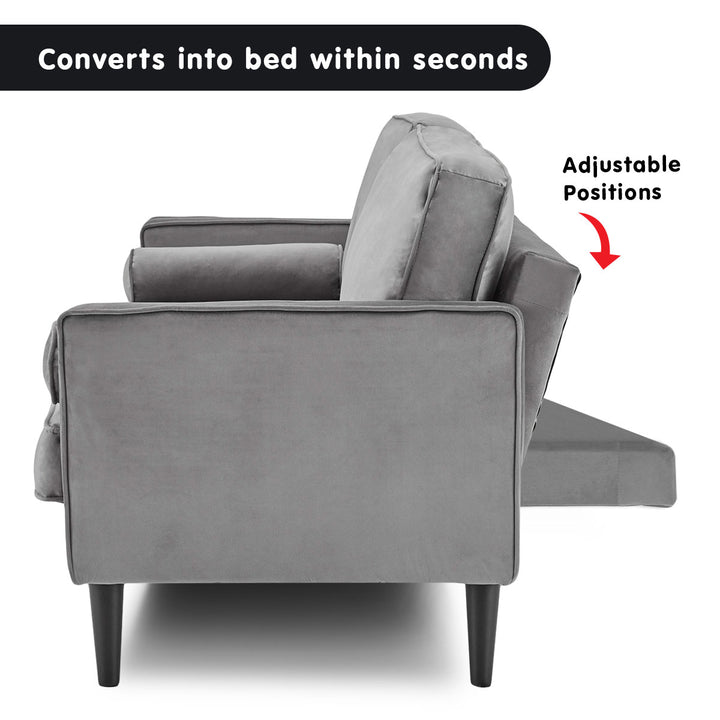 Faux 3-Seater Velvet Sofa Bed Couch Furniture Lounge Suite - Grey-Furniture > Sofas > Sofas & Sofa Beds-Nomica Living