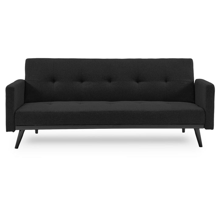 Tufted Faux Linen 3-Seater Sofa Bed with Armrests - Black-Furniture > Sofas > Sofas & Sofa Beds-Nomica Living