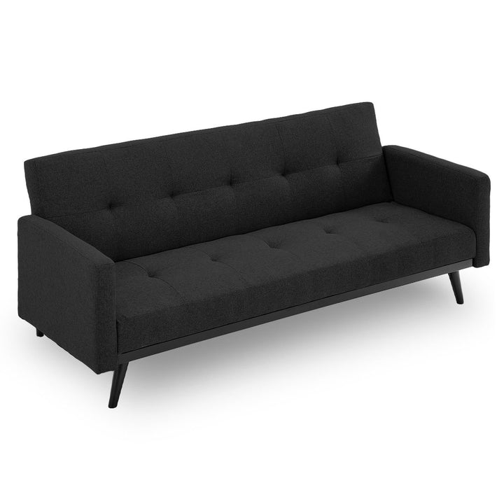 Tufted Faux Linen 3-Seater Sofa Bed with Armrests - Black-Furniture > Sofas > Sofas & Sofa Beds-Nomica Living