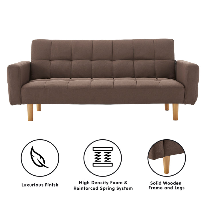 3-Seater Fabric Sofa Bed Futon - Brown-Furniture > Sofas > Sofas & Sofa Beds-Nomica Living