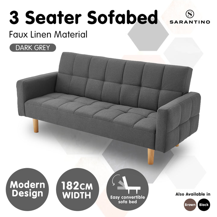 3-Seater Fabric Sofa Bed Futon - Dark Grey-Furniture > Sofas > Sofas & Sofa Beds-Nomica Living