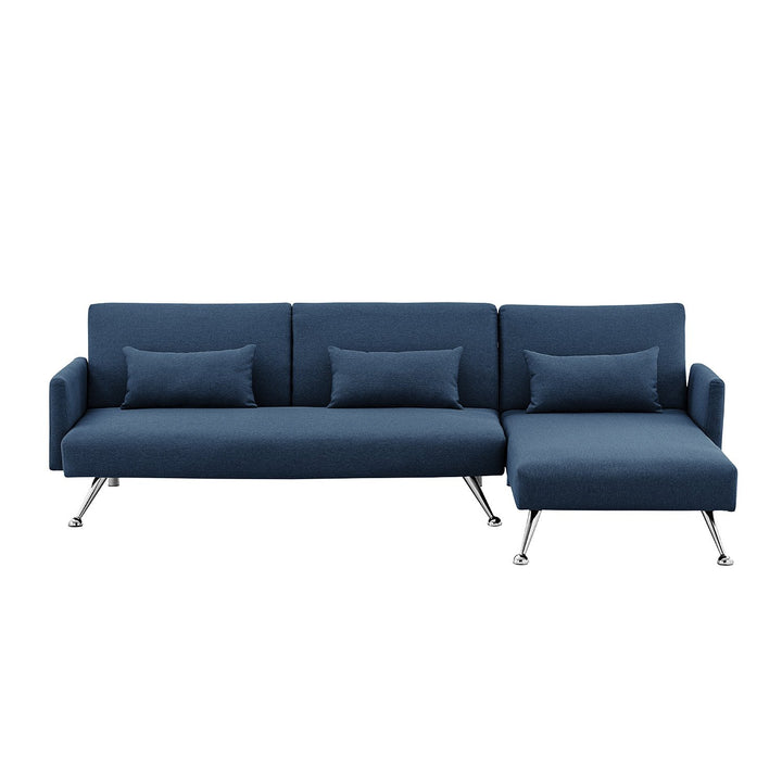 Mia 3-Seater Sofa Bed with Chaise & 3 Pillows - Blue-Furniture > Sofas > Sofas & Sofa Beds-Nomica Living