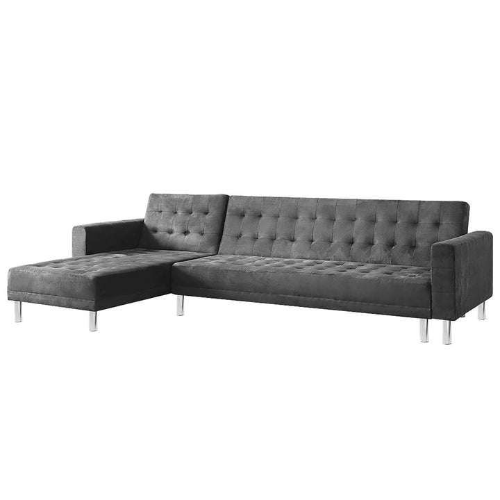 Faux Velvet Corner Wooden Sofa Bed Couch with Chaise - Grey-Furniture > Sofas > Sofas & Sofa Beds-Nomica Living