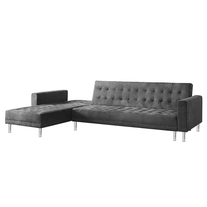 Faux Velvet Corner Wooden Sofa Bed Couch with Chaise - Grey-Furniture > Sofas > Sofas & Sofa Beds-Nomica Living