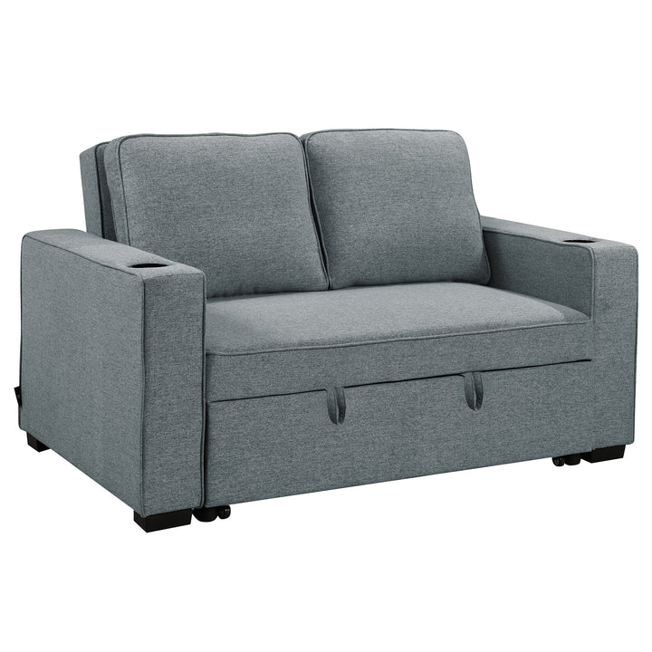 Hoffman 2-Seater Linen Sofa Bed With Cushions & Cup Holders - Dark Grey-Furniture > Sofas > Sofas & Sofa Beds-Nomica Living