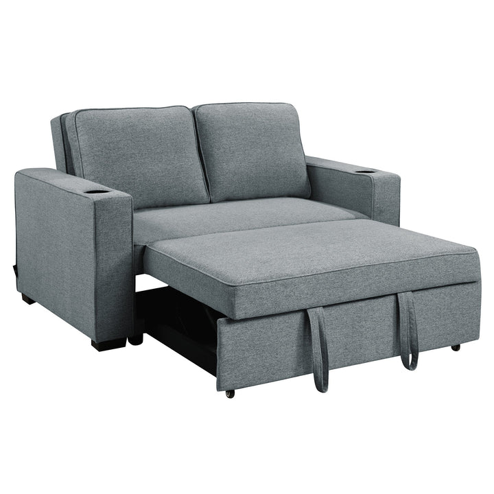 Hoffman 2-Seater Linen Sofa Bed With Cushions & Cup Holders - Dark Grey-Furniture > Sofas > Sofas & Sofa Beds-Nomica Living