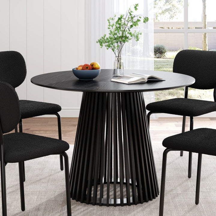 Sleek Silhouette Black Dining Table - 110cm Slatted Japandi Design