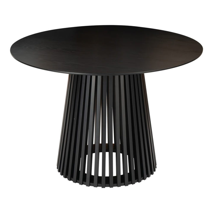 Sleek Silhouette Black Dining Table - 110cm Slatted Japandi Design