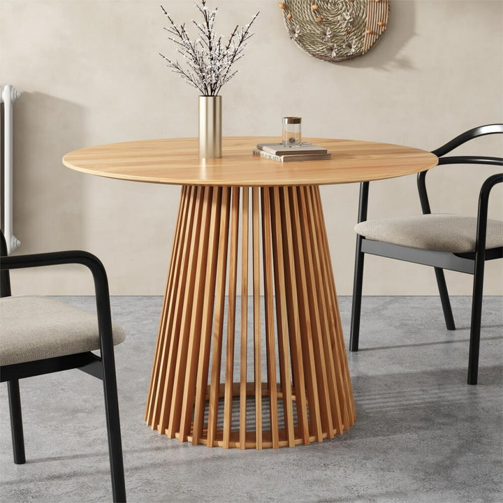 Japandi Round Dining Table - 110cm Natural Solid Wood Minimalist Design