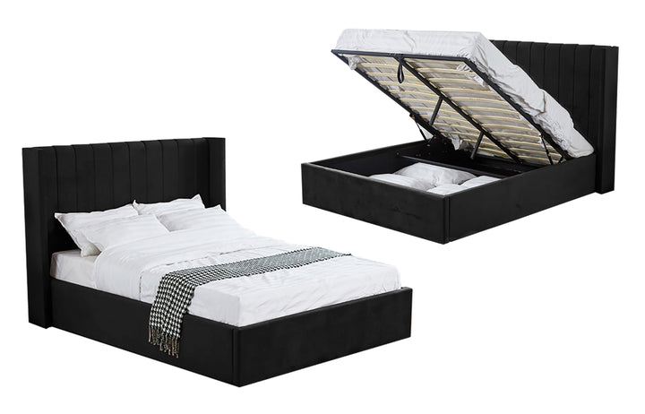 King Size Black Velvet Gas Lift Bed Frame