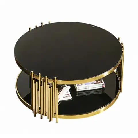 Gold Frame Coffee Table with Black Glass Top-Furniture > Living Room > Coffee Tables-Nomica Living