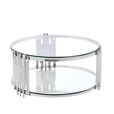 Silver Frame Coffee Table with Clear Glass Top-Furniture > Living Room > Coffee Tables-Nomica Living