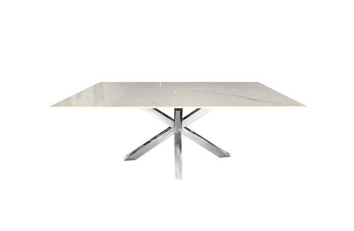 Silver & White Marble Dining Table - 180cm Modern Luxury Dining Furniture-Furniture > Dining > Dining Tables-Nomica Living