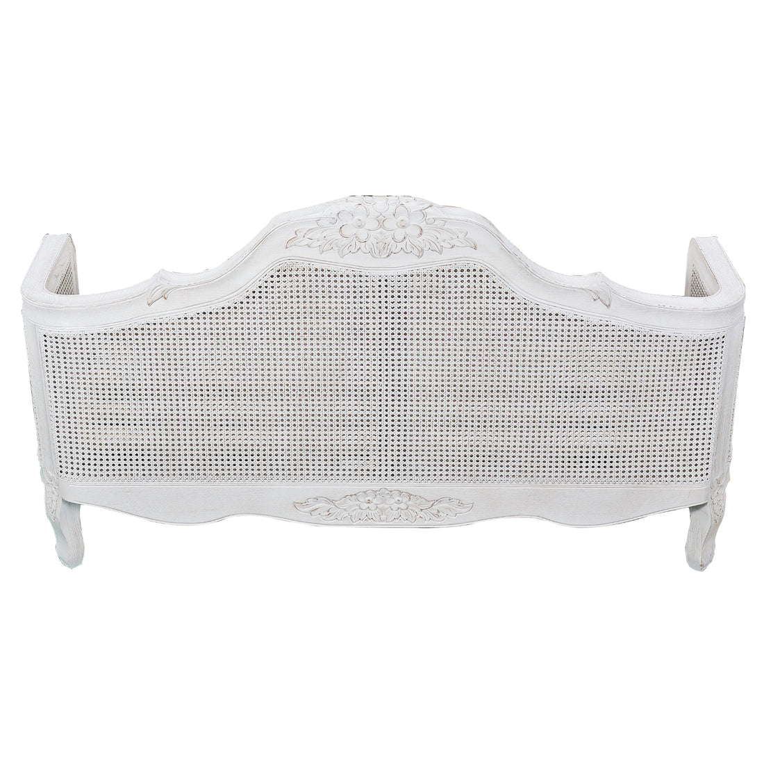 Queen Size Bed Frame in Distressed White Rattan Timber Wood