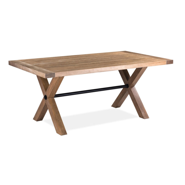 Rustic Elm 6-Seater Dining Table - Classic Refectory Style with Black Metal Support