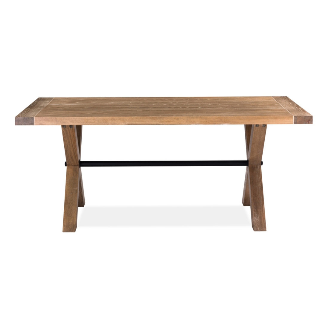 Rustic Elm 6-Seater Dining Table - Classic Refectory Style with Black Metal Support