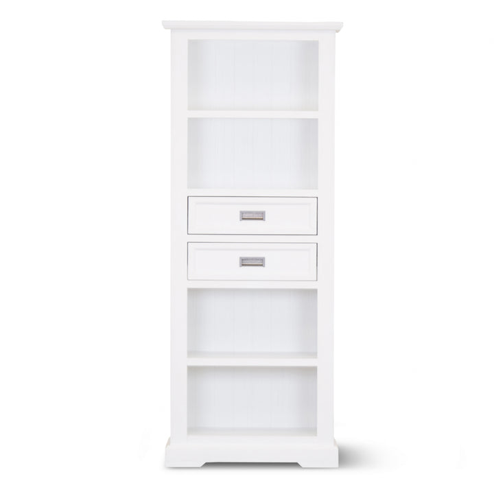 4-Tier Solid Acacia Wood Coastal Bookshelf – White Finish