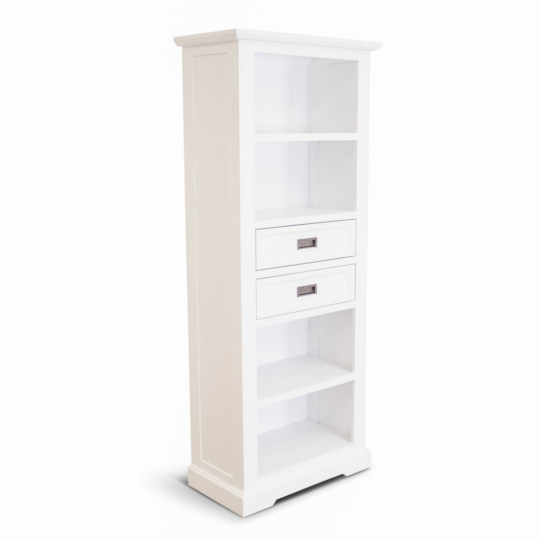 4-Tier Solid Acacia Wood Coastal Bookshelf – White Finish