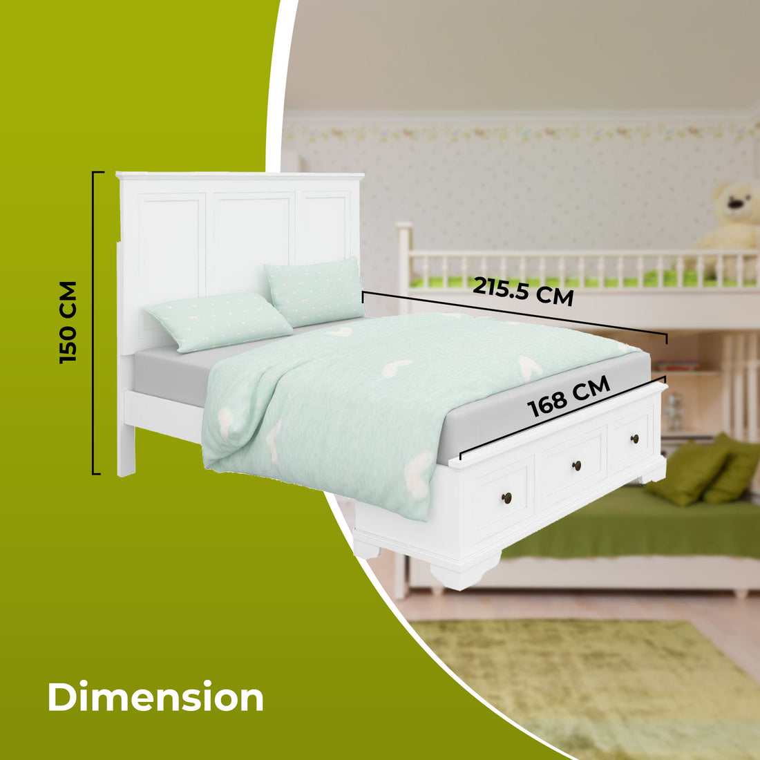 Queen Size Bed Frame in White Timber with Mattress Base and Storage Drawers