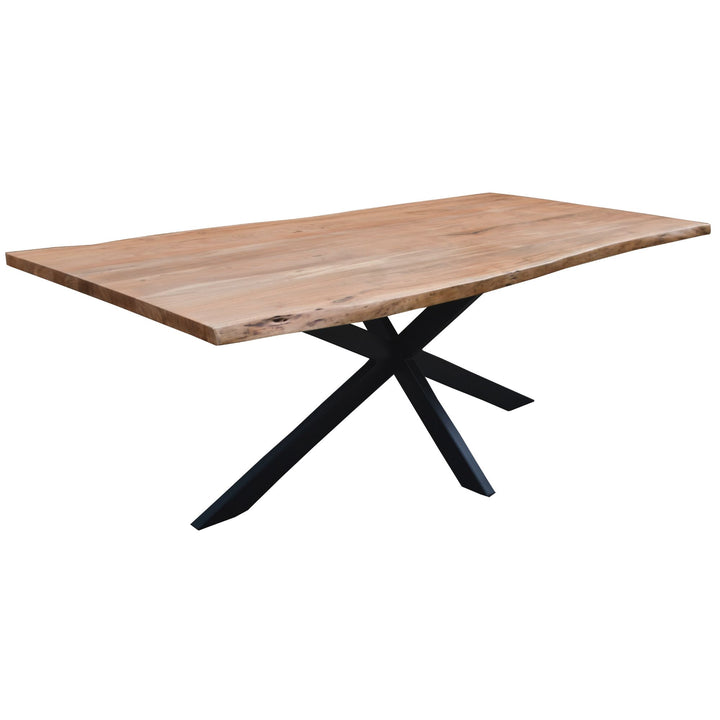 Live Edge Acacia Wood Dining Table - 210cm Natural Timber with Metal Legs Modern Industrial Design