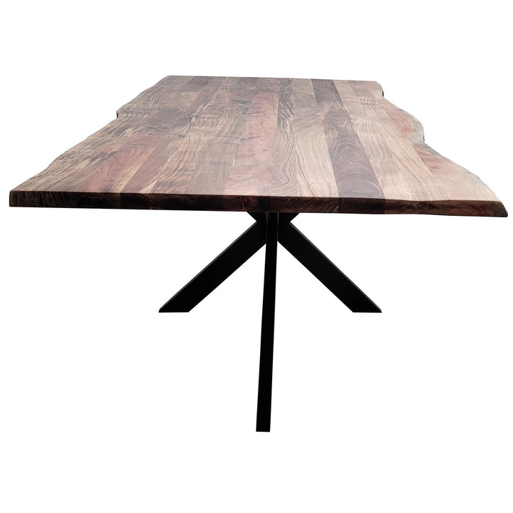 Live Edge Acacia Wood Dining Table - 210cm Natural Timber with Metal Legs Modern Industrial Design