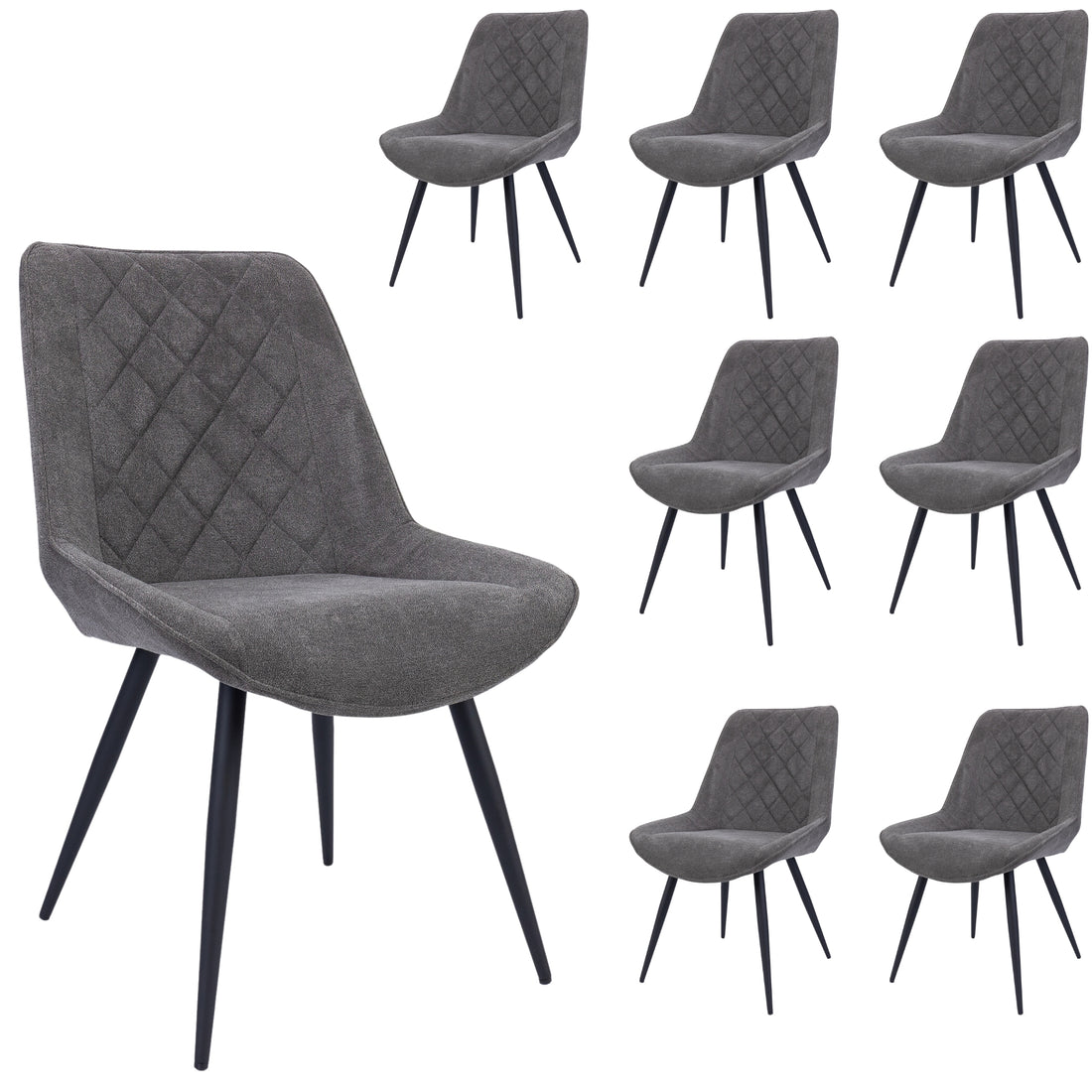 Graphite Fabric Seat Dining Chairs with Metal Frame (Set of 8)